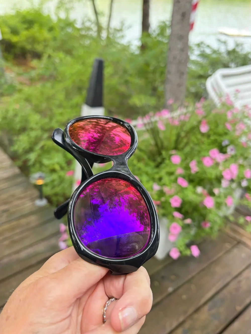 Ray-Ban Women's Black Frame Sunglasses with Purple Mirror Lenses